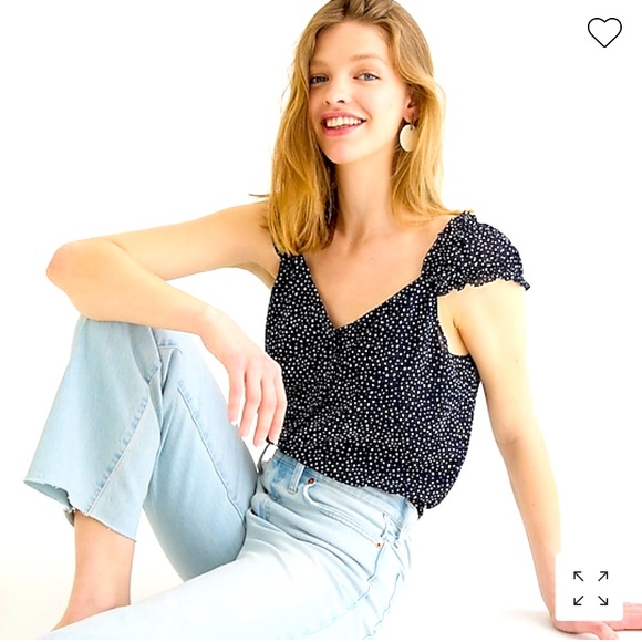 J.Crew Cap-sleeve crinkle chiffon top in dot - Picture 2 of 3